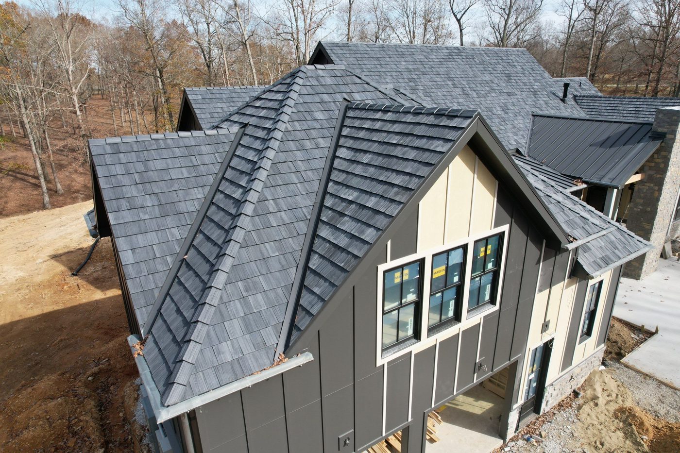 Synthetic slate roof on a new construction home